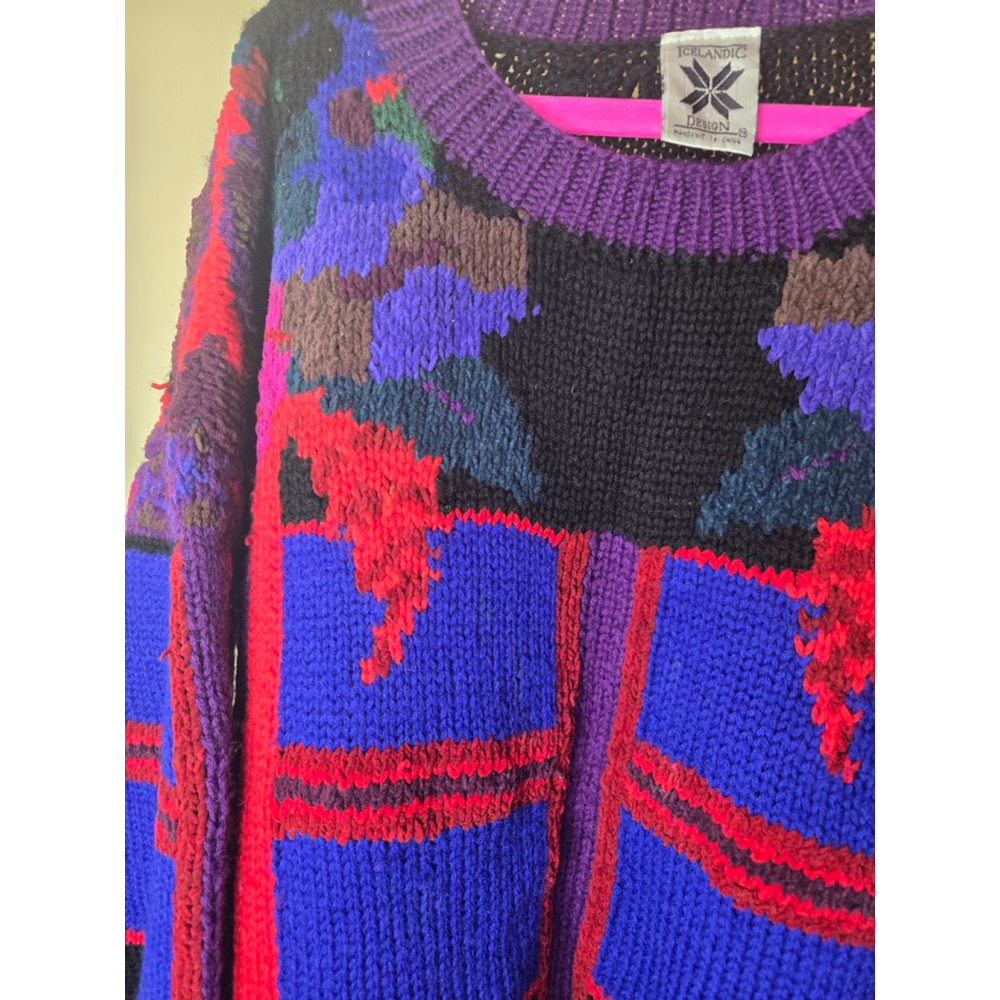 Women's Icelandic Design Crew Neck Sweater M Blue Purple - Picture 3 of 7